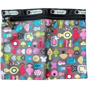 LeSportsac Taupe Zipper Pouch Nylon Cosmetics Makeup Zip Travel Bag 9.5"x8"